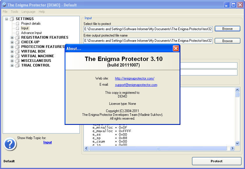 enigma protector virtual box write to file