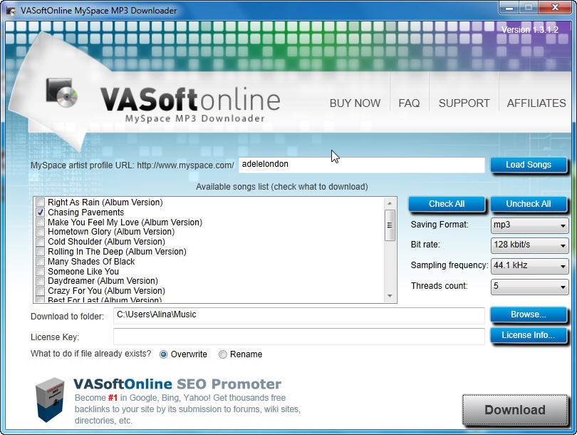 MySpace MP3 Downloader - Screenshot #3
