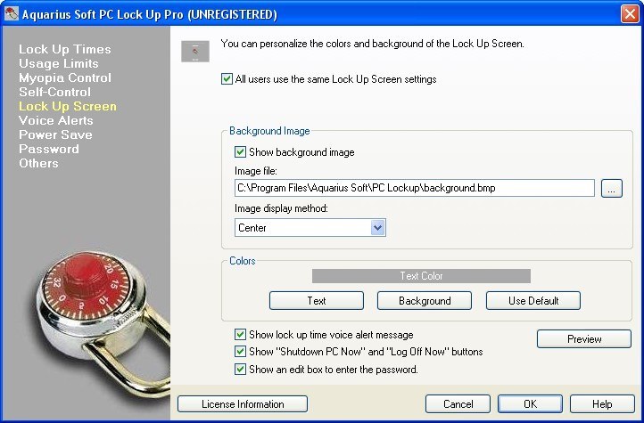 Aquarius Soft PC Lock Up Pro - Screenshot #1