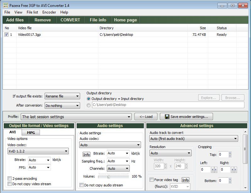 Pazera Free 3GP to AVI Converter - Screenshot #8