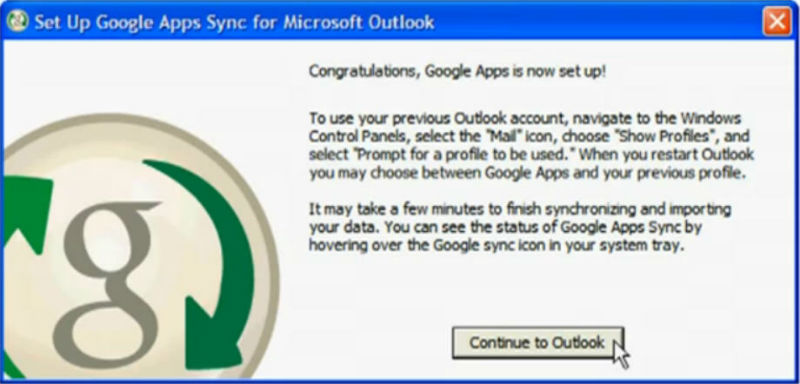 google apps sync for microsoft outlook not working