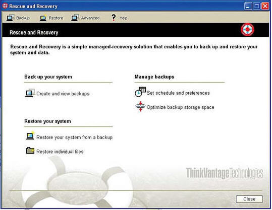 IBM Rescue and Recovery - Screenshot #1
