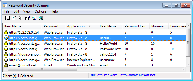 NirSoft Password Security Scanner - Screenshot #3