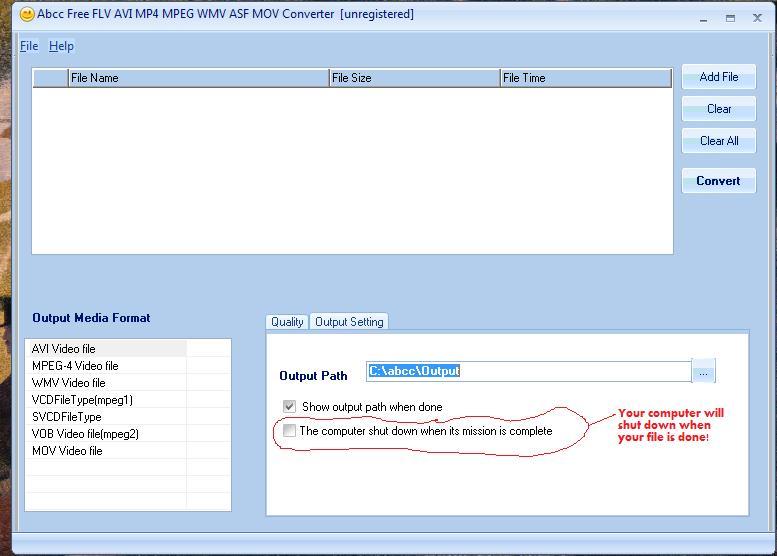 Abcc Free FLV AVI MP4 MPEG WMV ASF MOV Converter - Screenshot #3