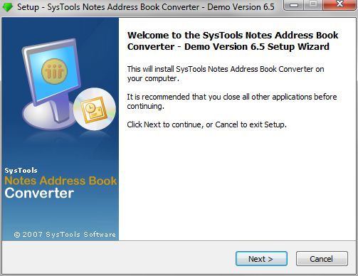 SysTools Notes Address Book Converter - Screenshot #1