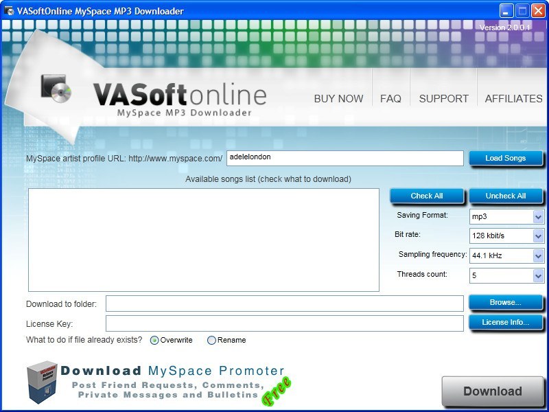 MySpace MP3 Downloader - Screenshot #2