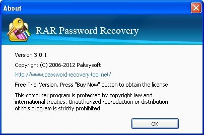 Pakeysoft RAR Password Recovery - Screenshot #1
