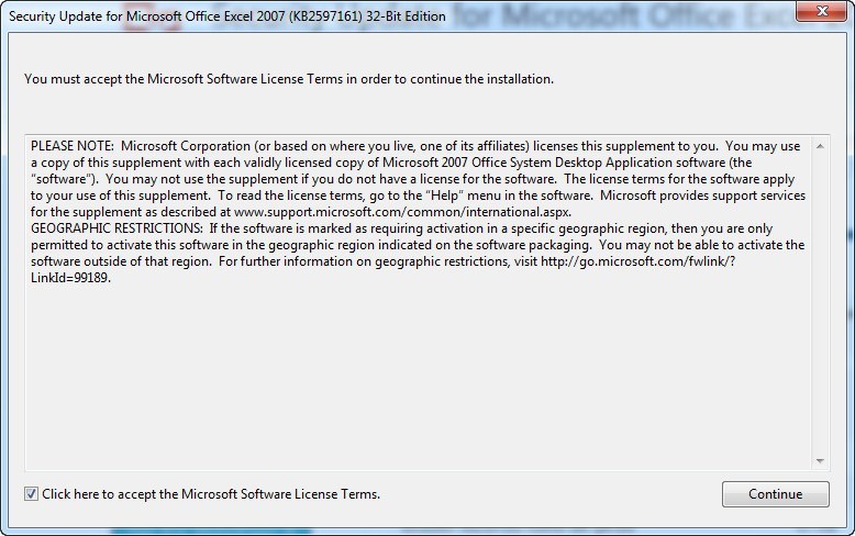 Security Update for Microsoft Office Excel 2007 (KB2597161) - Screenshot #1