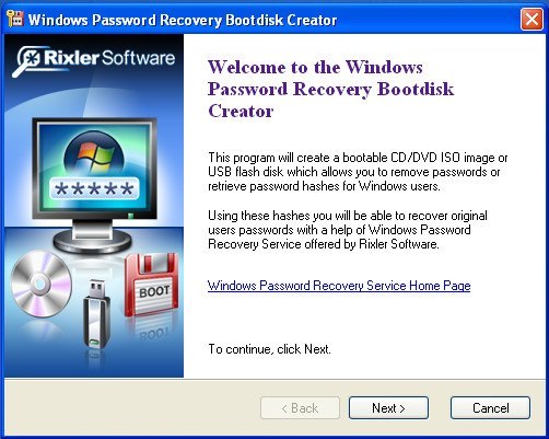 Windows Password Recovery Bootdisk Creator - Screenshot #1