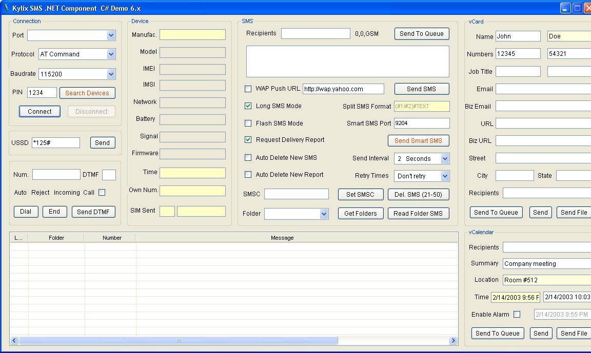 Kylix SMS .NET Component - Screenshot #1