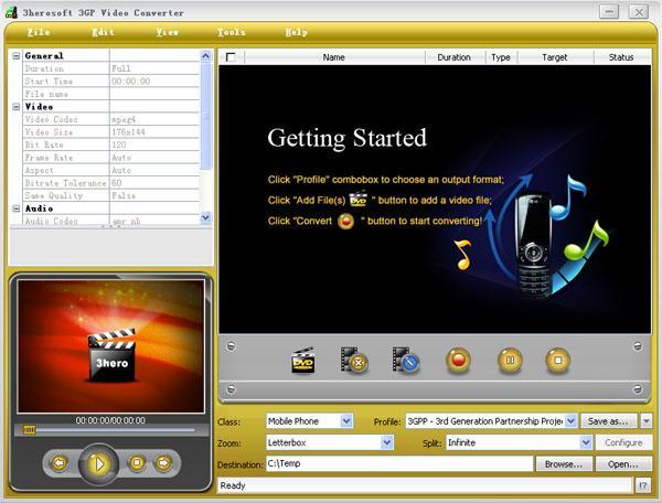 3herosoft 3GP Video Converter - Screenshot #1