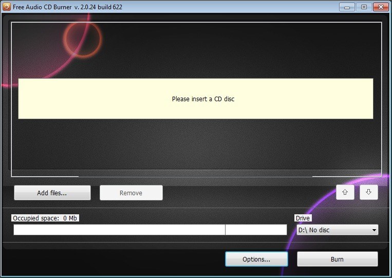 Free audio cd burner не добавляются файлы