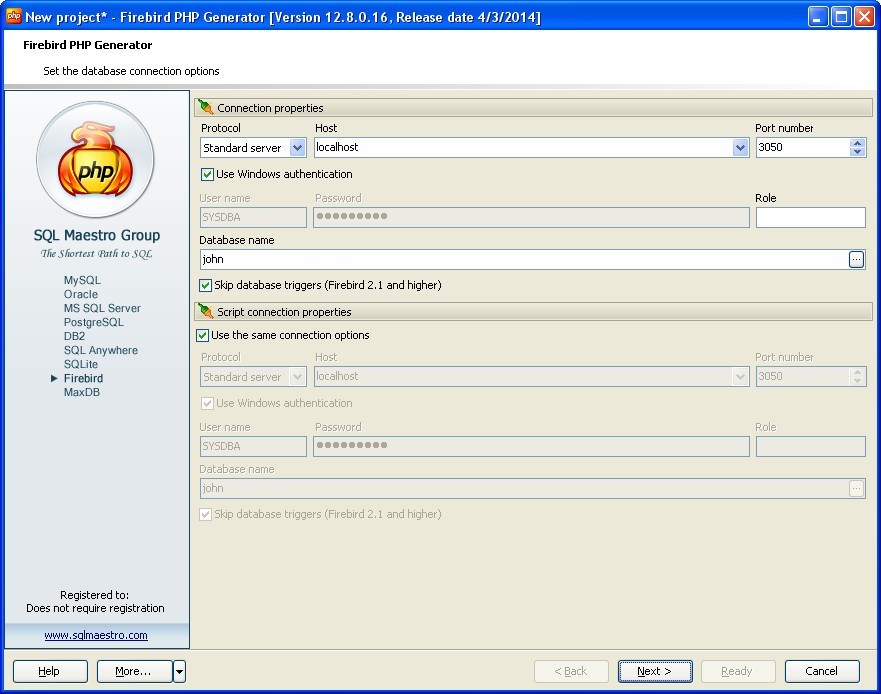 Firebird PHP Generator - Screenshot #2