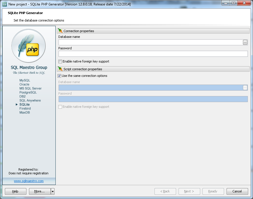 SQLite PHP Generator - Screenshot #1