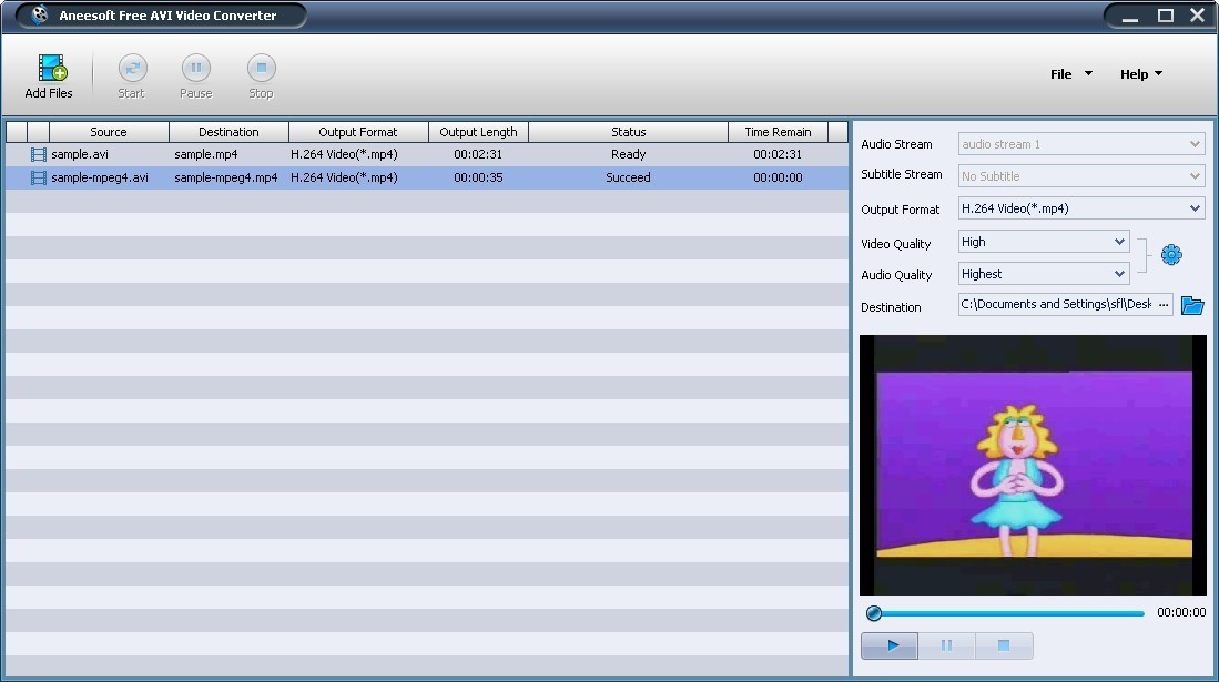 Aneesoft Free AVI Video Converter - Screenshot #1