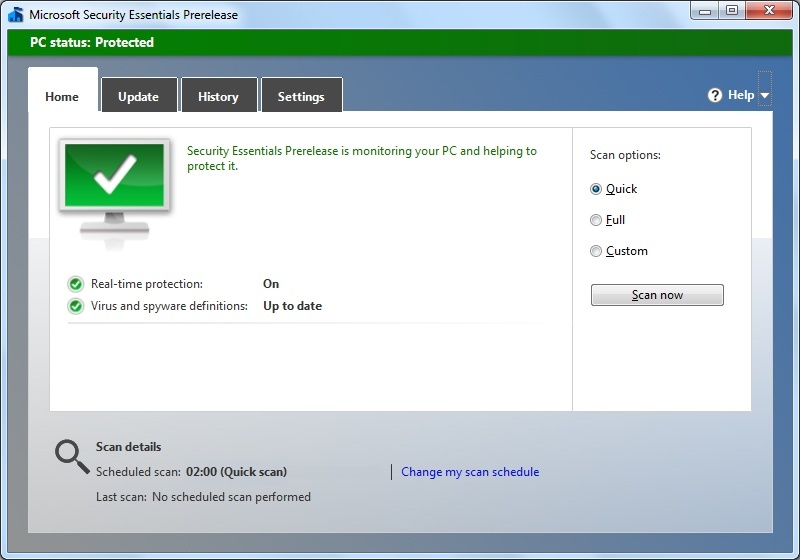 Microsoft Security Essentials Prerelease - Screenshot #5