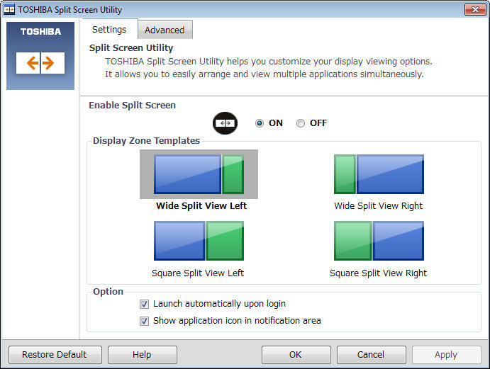 TOSHIBA Split Screen Utility - Screenshot #1