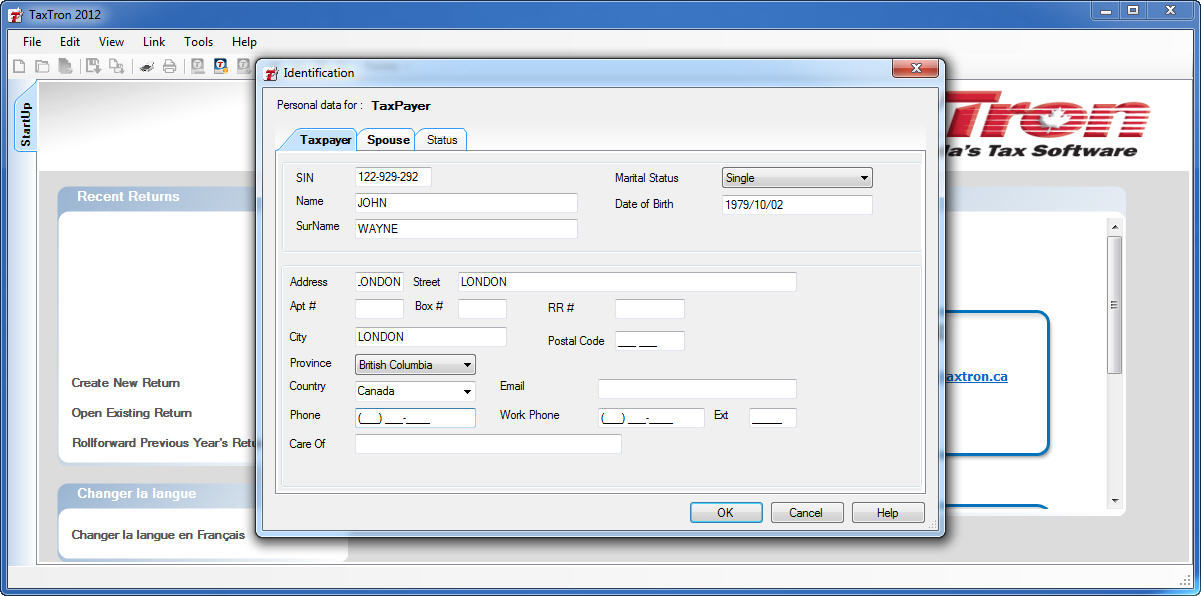 TaxTron 2012 - Screenshot #1