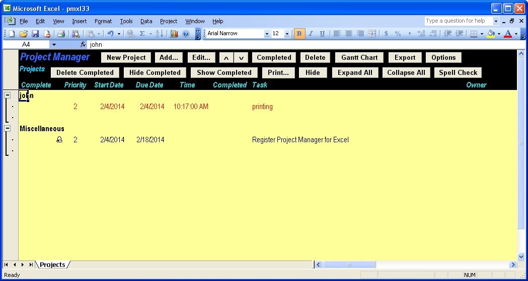 Project Manager for Excel - Screenshot #1