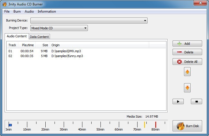 3nity Audio CD Burner - Screenshot #1