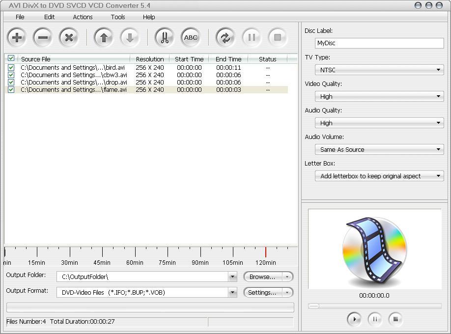 AVI DivX to DVD SVCD VCD Converter - Screenshot #1