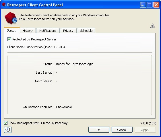 Retrospect Client - Screenshot #1