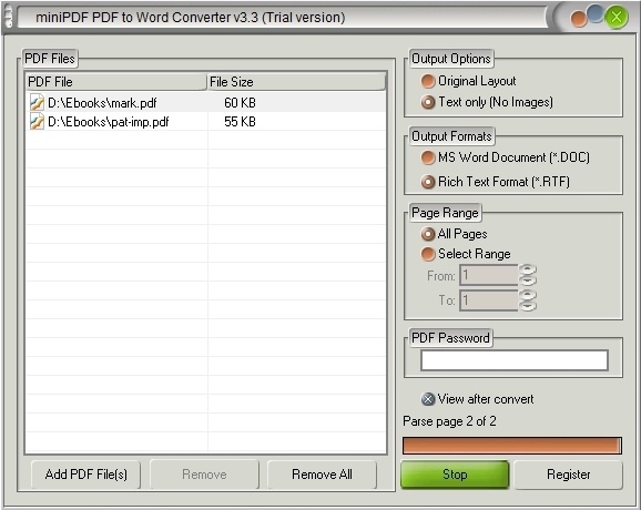 Mini PDF To Word Converter - Screenshot #2