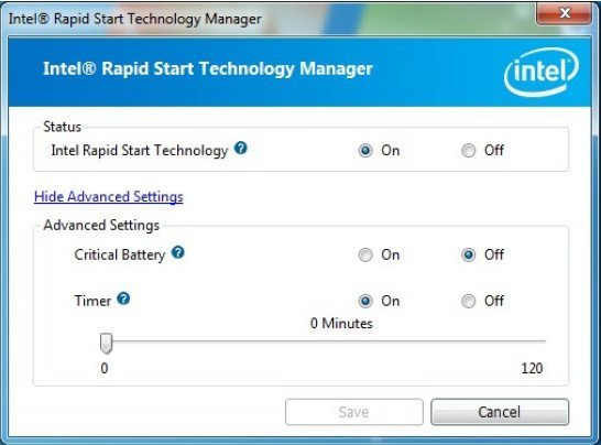 Настройка intel rapid start technology