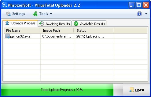 phrozensoft virustotal uploader