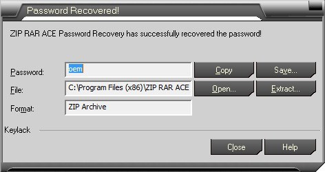 ZIP RAR ACE Password Recovery - Screenshot #2