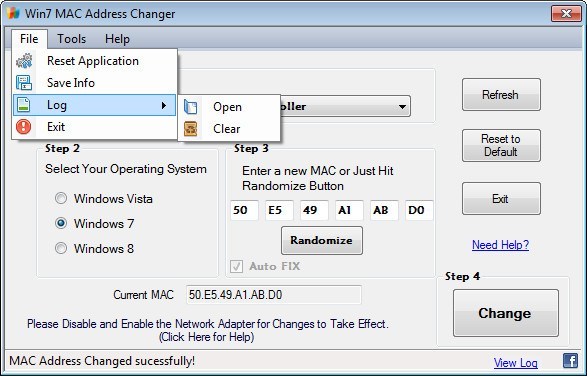 Win7 MAC Address Changer - Screenshot #1