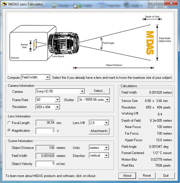 MiDAS Lens Calculator - Screenshot #1