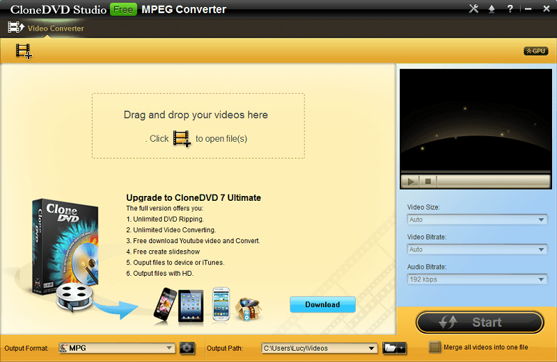 CloneDVD Studio Free MPEG Converter - Screenshot #1