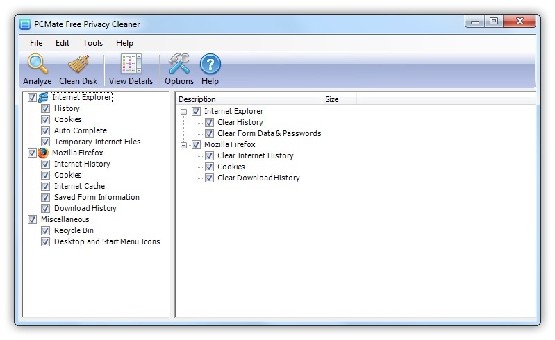 PCMate Free Privacy Cleaner - Screenshot #2