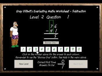 Grey Olltwit's Maths Worksheet - Subtraction - Screenshot #1