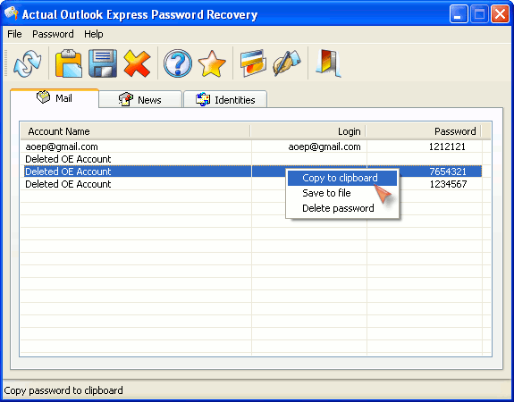 Actual Outlook Express Password Recovery - Screenshot #1