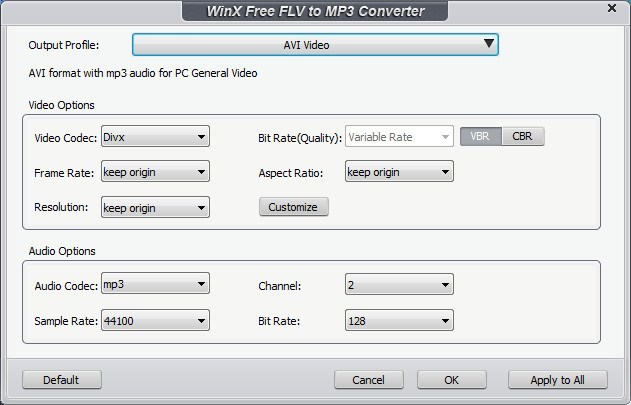 WinX Free FLV to MP3 Converter - Screenshot #2