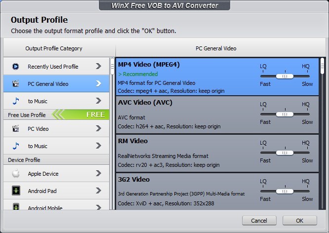 WinX Free VOB to AVI Converter - Screenshot #3