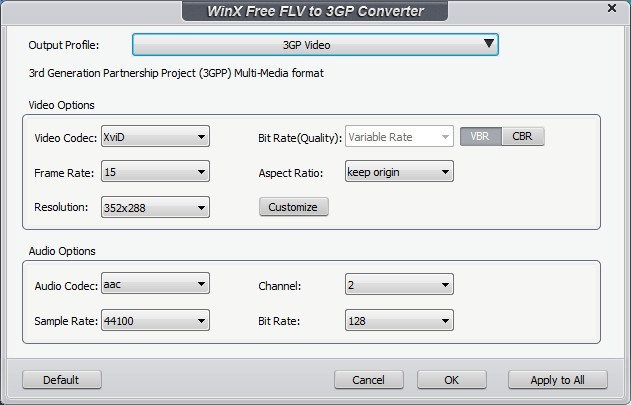 WinX Free FLV to 3GP Converter - Screenshot #3