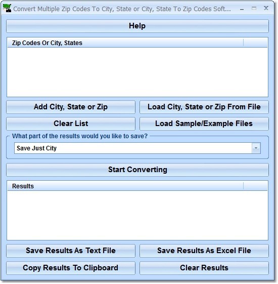 Convert Multiple Zip Codes To City, State or City, State To Zip Codes Software - Screenshot #1