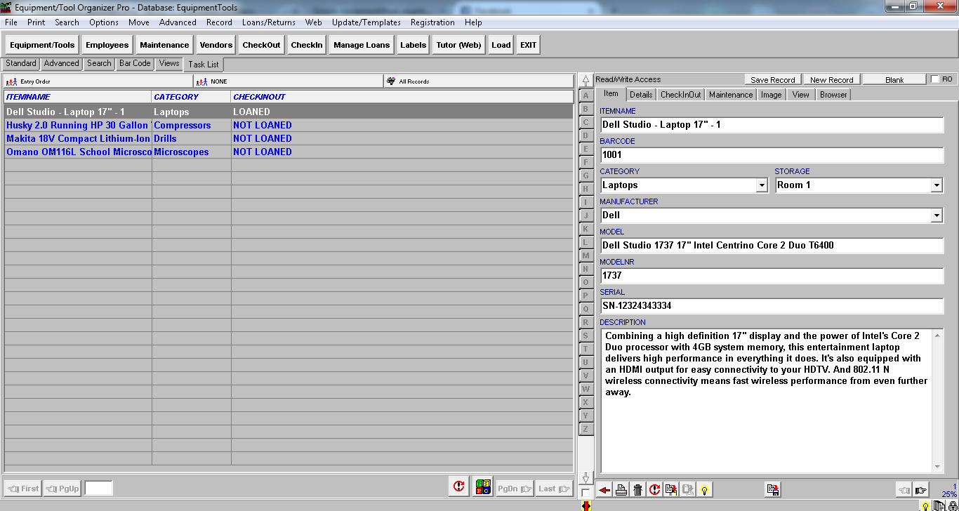 Equipment/Tool Organizer Pro - Screenshot #1