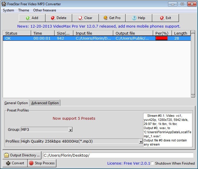 FreeStar Free Video MP3 Converter - Screenshot #1