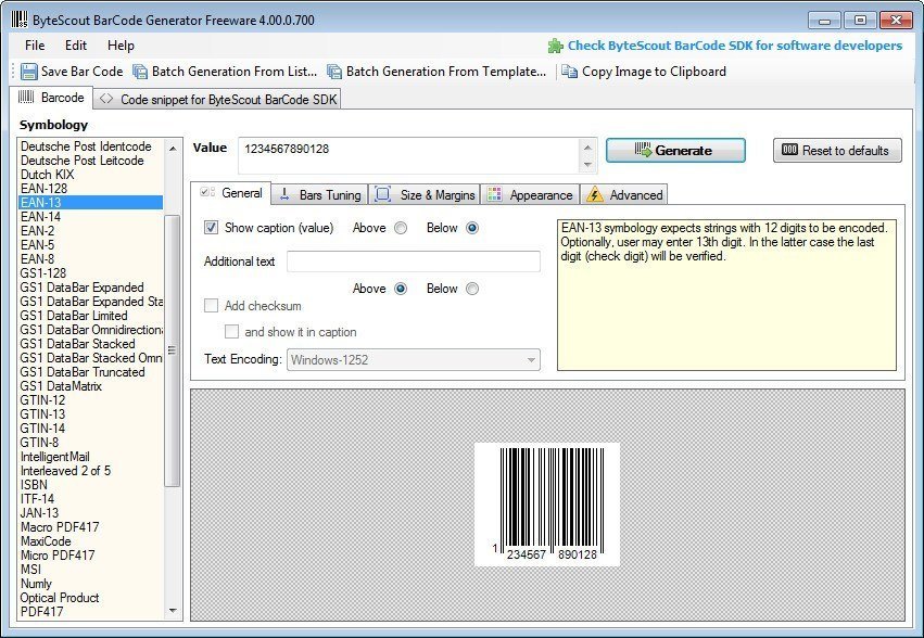 Bytescout BarCode Generator download for free - SoftDeluxe