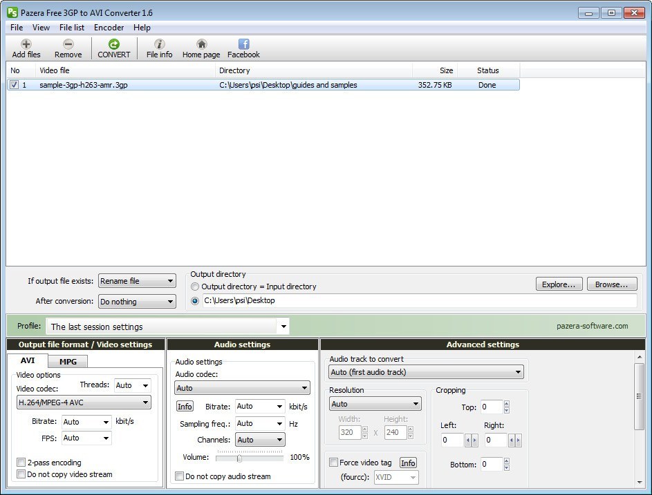 Pazera Free 3GP to AVI Converter - Screenshot #4