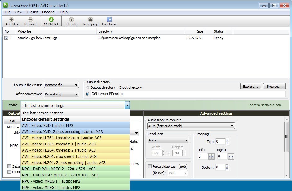 Pazera Free 3GP to AVI Converter - Screenshot #3