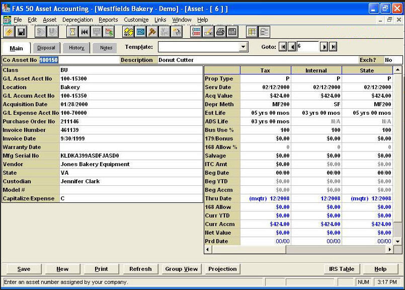 FAS 50 Asset Accounting - Screenshot #1