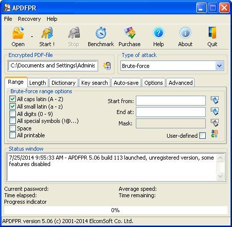 Advanced PDF Password Recovery - Screenshot #1