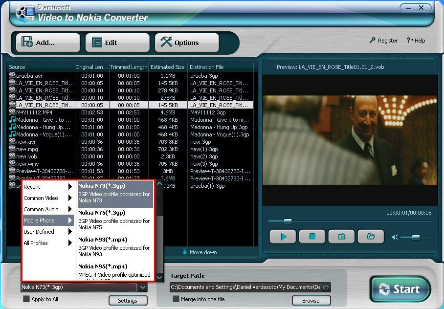 Daniusoft Video to Nokia Converter - Screenshot #3