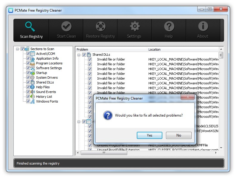 PCMate Free Registry Cleaner - Screenshot #1