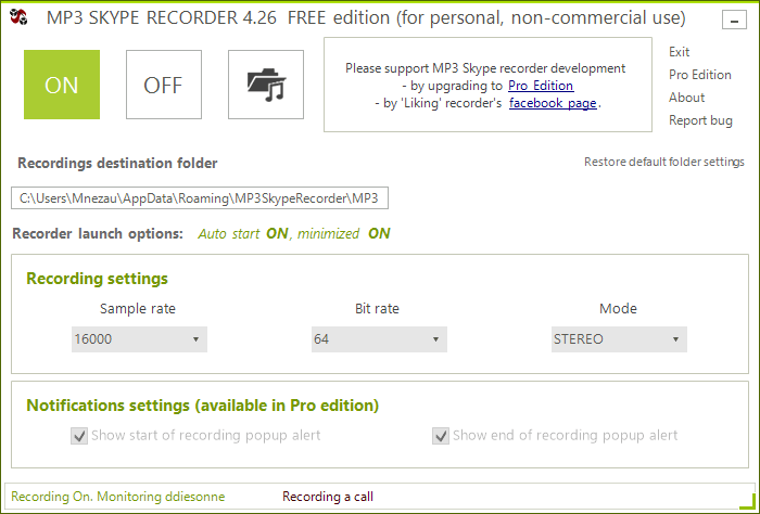 MP3 Skype Recorder - Screenshot #1
